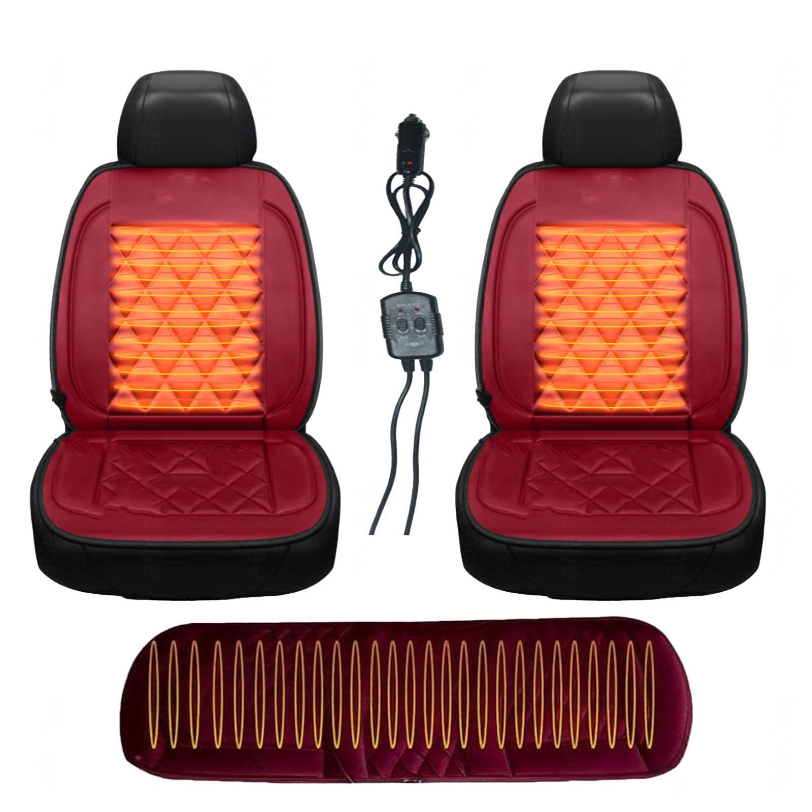 Regalo Ideal para Conductor Fundas Asientos Coche Alfombrilla Térmica con Calefacción Rápida para Invierno,Red-threepiece