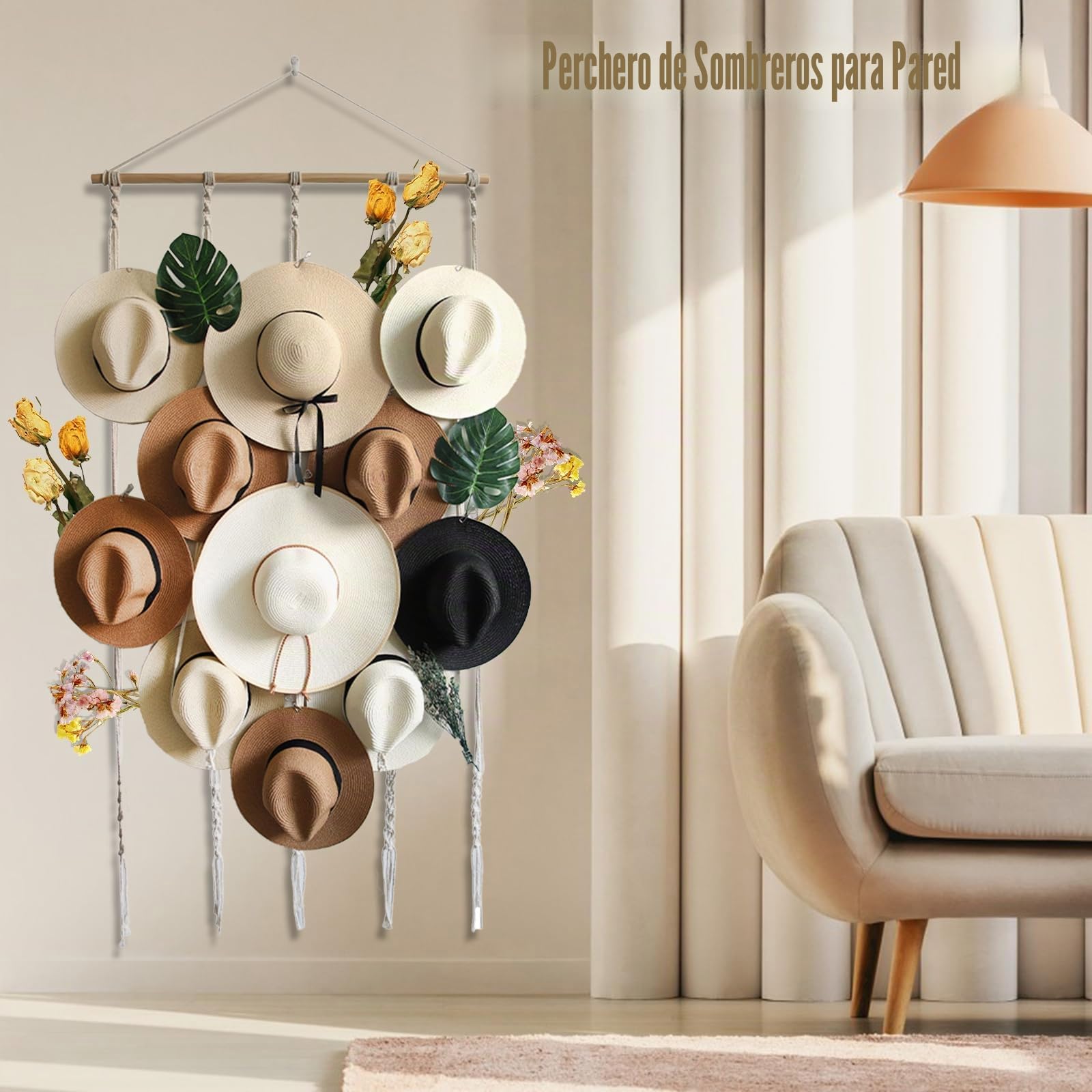 JOJOCY Estante para sombreros de pared, organizador con 12 clips, colgador decorativo para sombreros vaquero Fedora y ala ancha