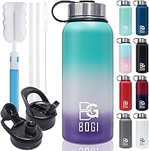 BOGI Insulated Water Bottles 32 oz Stainless Steel Water Bottle with Straw Lid, Spout Lid & Wide-Mouth Cap Vacuum Insulated Water Bottle Sweat-Proof BPA-Free Metal Water Bottle Keeps Hot and Cold
