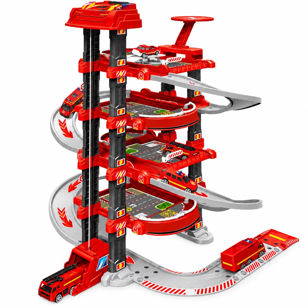 Toyana Toy Garage with Lift - 78 Piece Multi-Level Car Garage Playset with Lights & Sounds, Road Play Mat & Accessories, 1 Colour Changing Car for Kids Age 3+