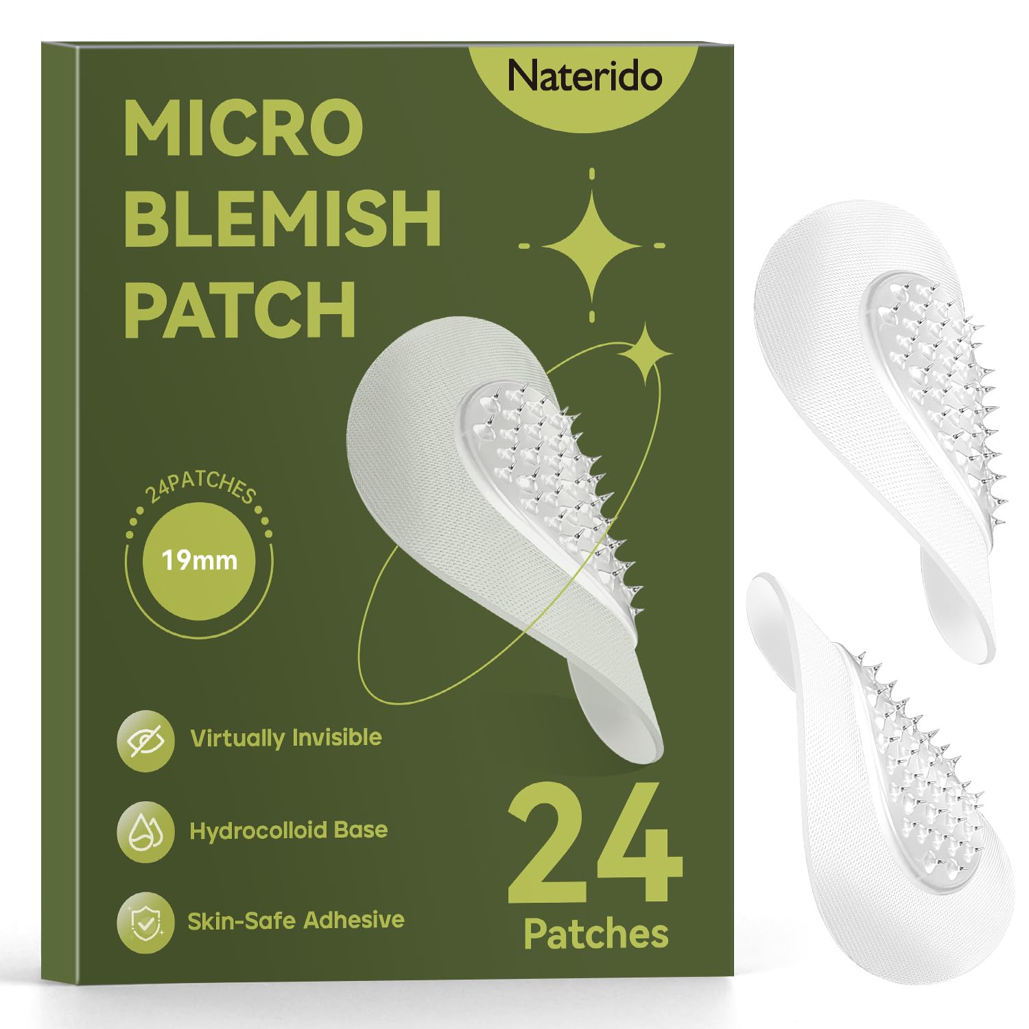Naterido Microdart Hydrocolloid Patch (24 Counts) Day & Night Clear Spot Remover Pimple Stickers, Spot Dots for Face Zit Patches