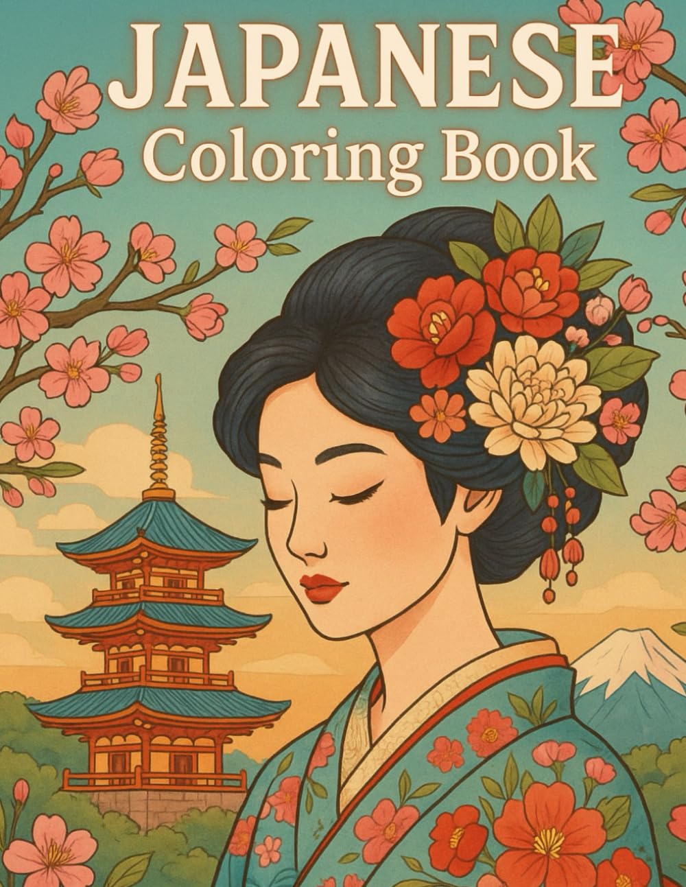 Japanese Coloring Book for Adults: Geishas, Pagodas, Mt. Fuji, Cherry Blossoms & Zen Landscapes