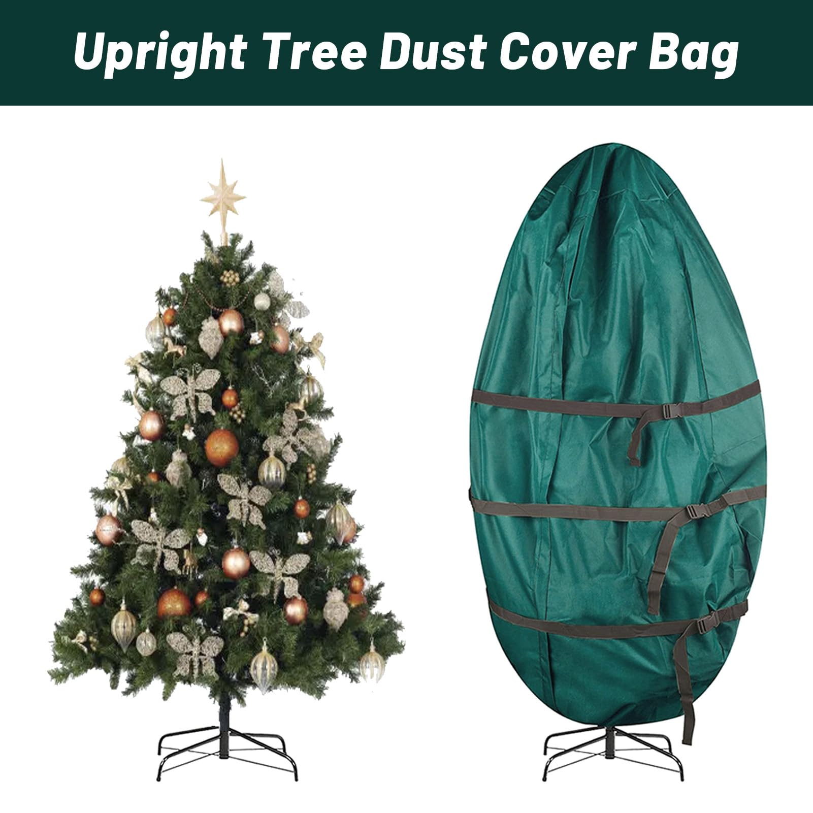 Xmas Tree Storage Bag Multi Function Windproof Rainproof Sunscreen 420D Cloth Outdoor Upright Artificial Tree Dust Cover Dark Green Upright Tree Dust Cover Bag (30 * 58inches)