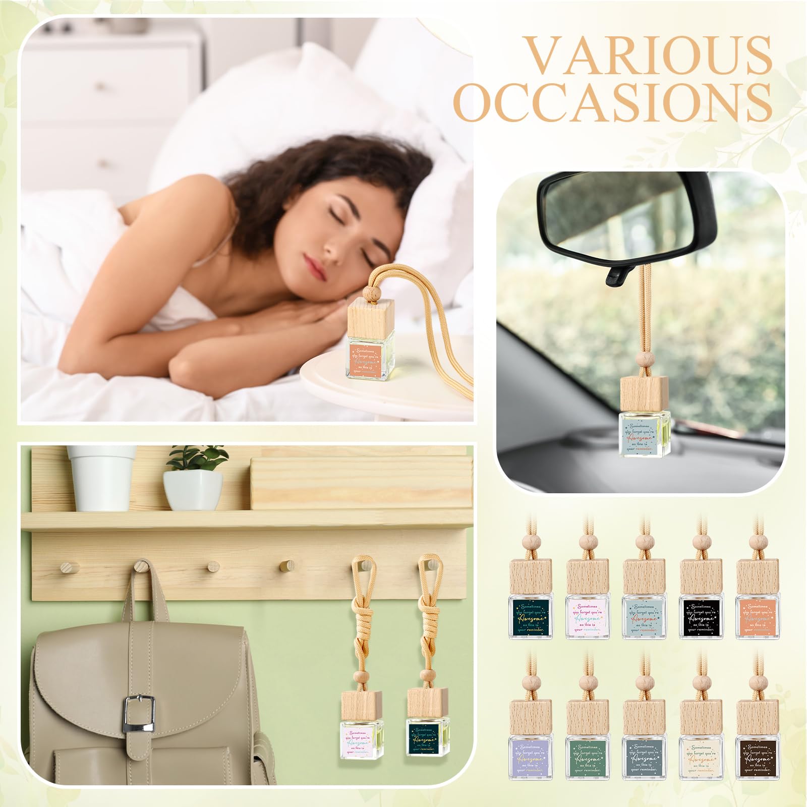 Funnymoom 30 piezas de regalo de equipo, regalos de agradecimiento a granel, difusor de aire para coche, botellas difusoras de vidrio, difusor de aceite, colgante de perfume para coche, regalo de