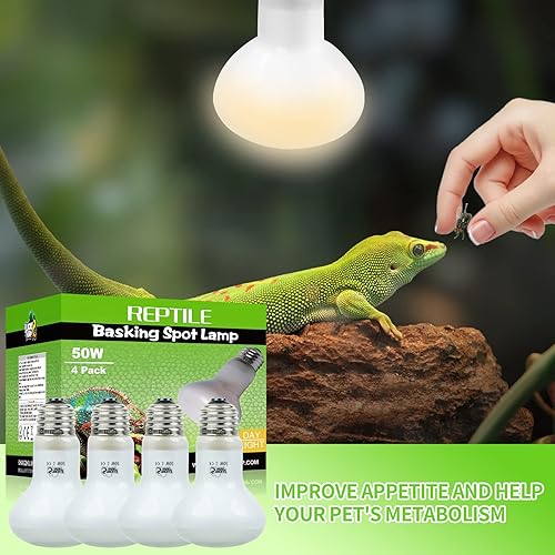 Miniatura 3 de LUCKY HERP Paquete de 4 bombillas de calor para reptiles de 50 W (2 generación), bombilla anfibia, bombilla de luz diurna de reptil para tortuga,
