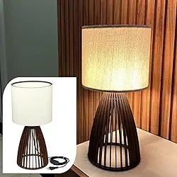 Abajur Luminária Mesa Sile 41 Cm Decorativo Com Fiação Bivolt 110/220V Com Cúpula Estrutura Madeira MDF Cor Imbuia