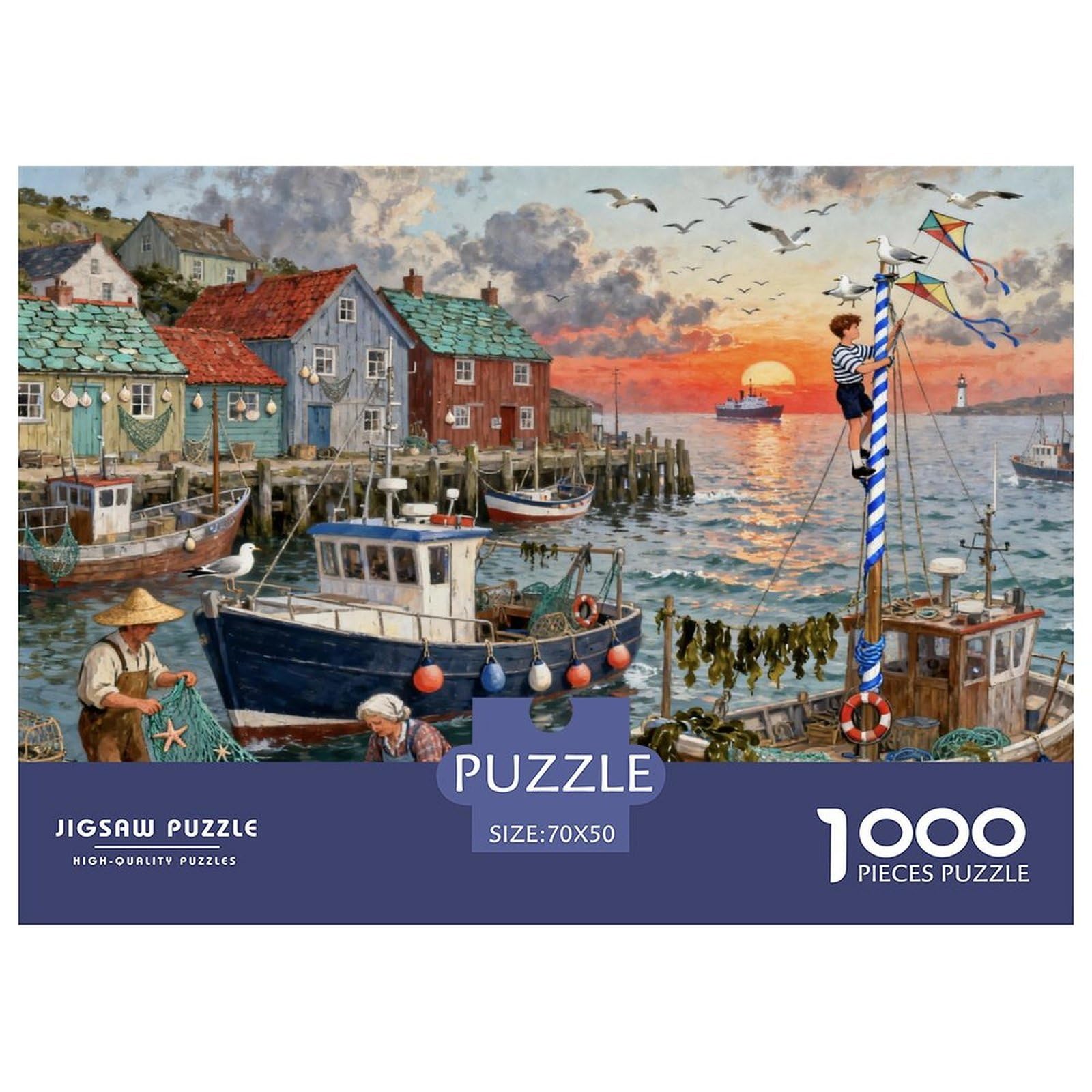 Fishing Boat Dock Wooden Jigsaw Puzzle Waterproof 1000 Piece Puzzles for Adults Gifts Challenging And Brainteasing Games