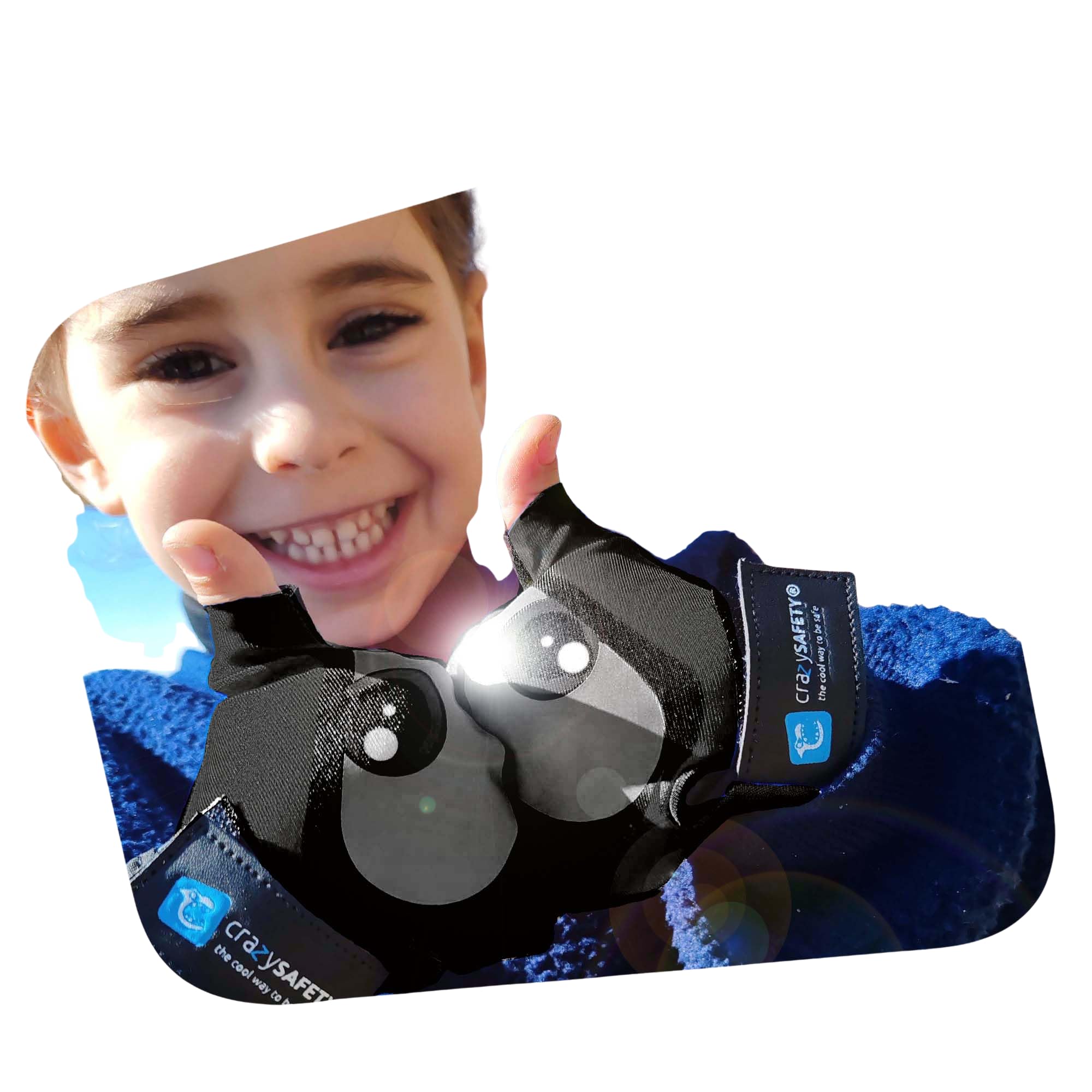 Crazy Safety Guanti bici neri bambini | Occhi riflettenti e protezione palmo imbottito | Taglia S | Ideali per ciclismo, monopattini e attività all'aperto