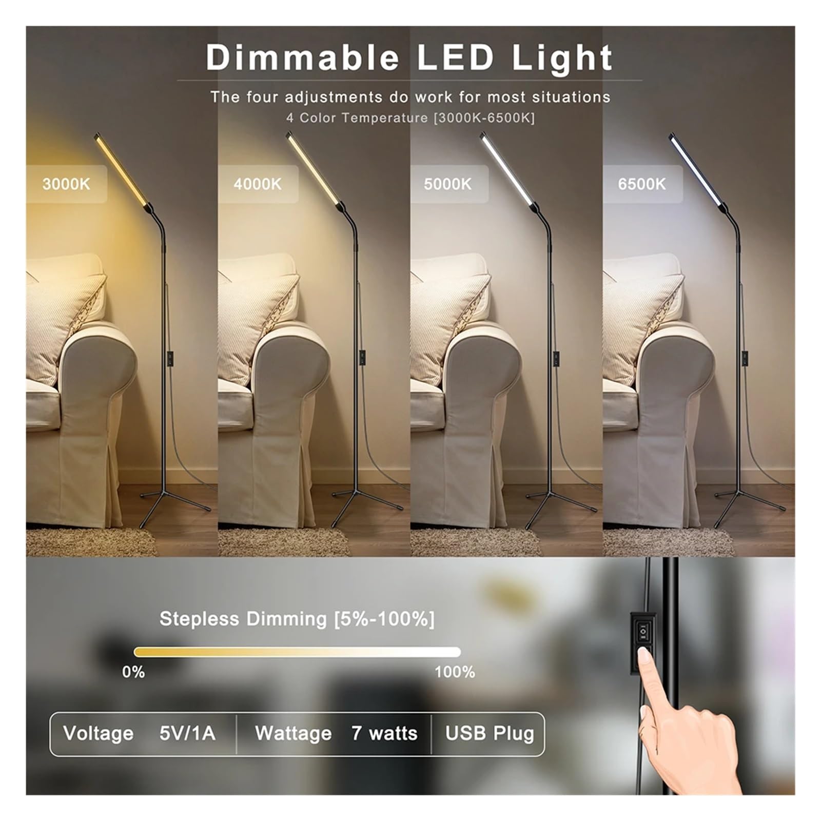 Lampa Podłogowa LED Do Salonu Oświetlenie Wewnętrzne Stojak Regulowany Ściemniacz Na Gęsiej Szyi Lampka Czytania Lampy Stojące Salon Miękkie Wystarczające światło