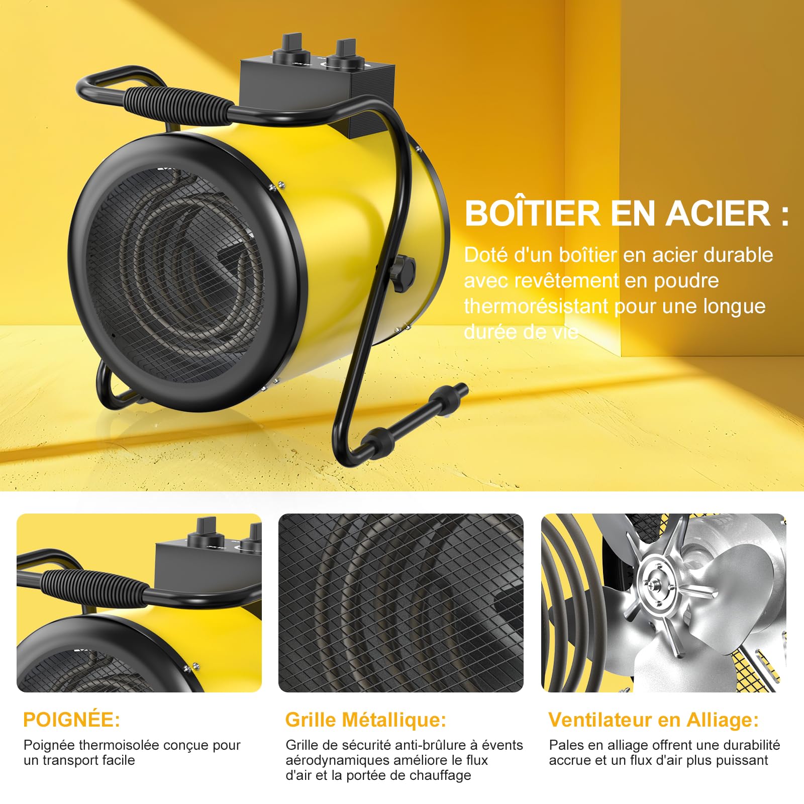 3000 W Chauffage Soufflant Professionnel 230 V avec Thermostat
