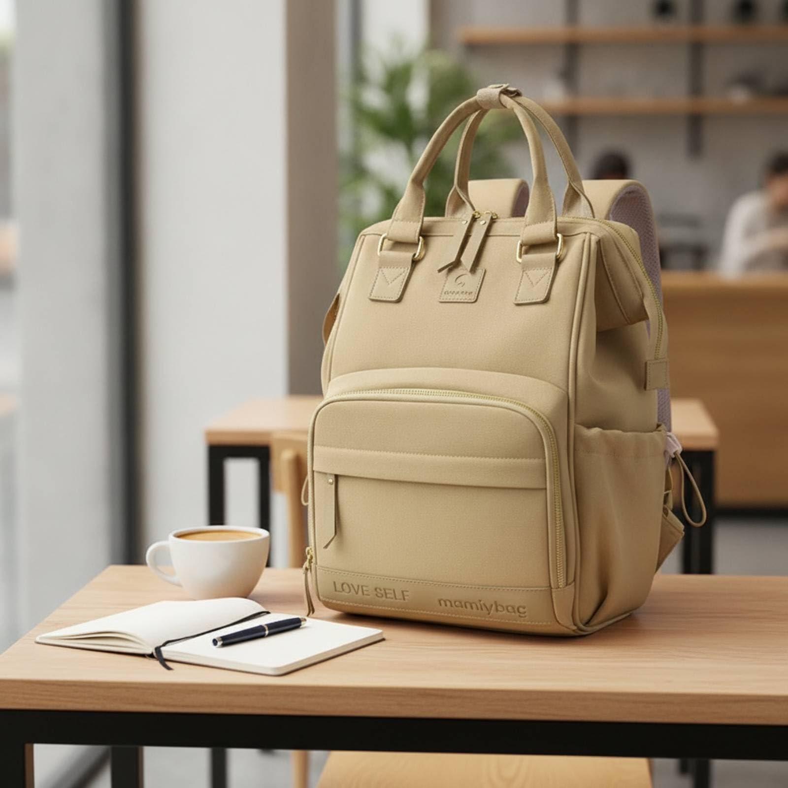 Zaino Fasciatoio Multifunzione Zaino Mamma con Tasche da Borsa Fasciatoio per Uscita, Grigio, Grigio Tè Matcha
