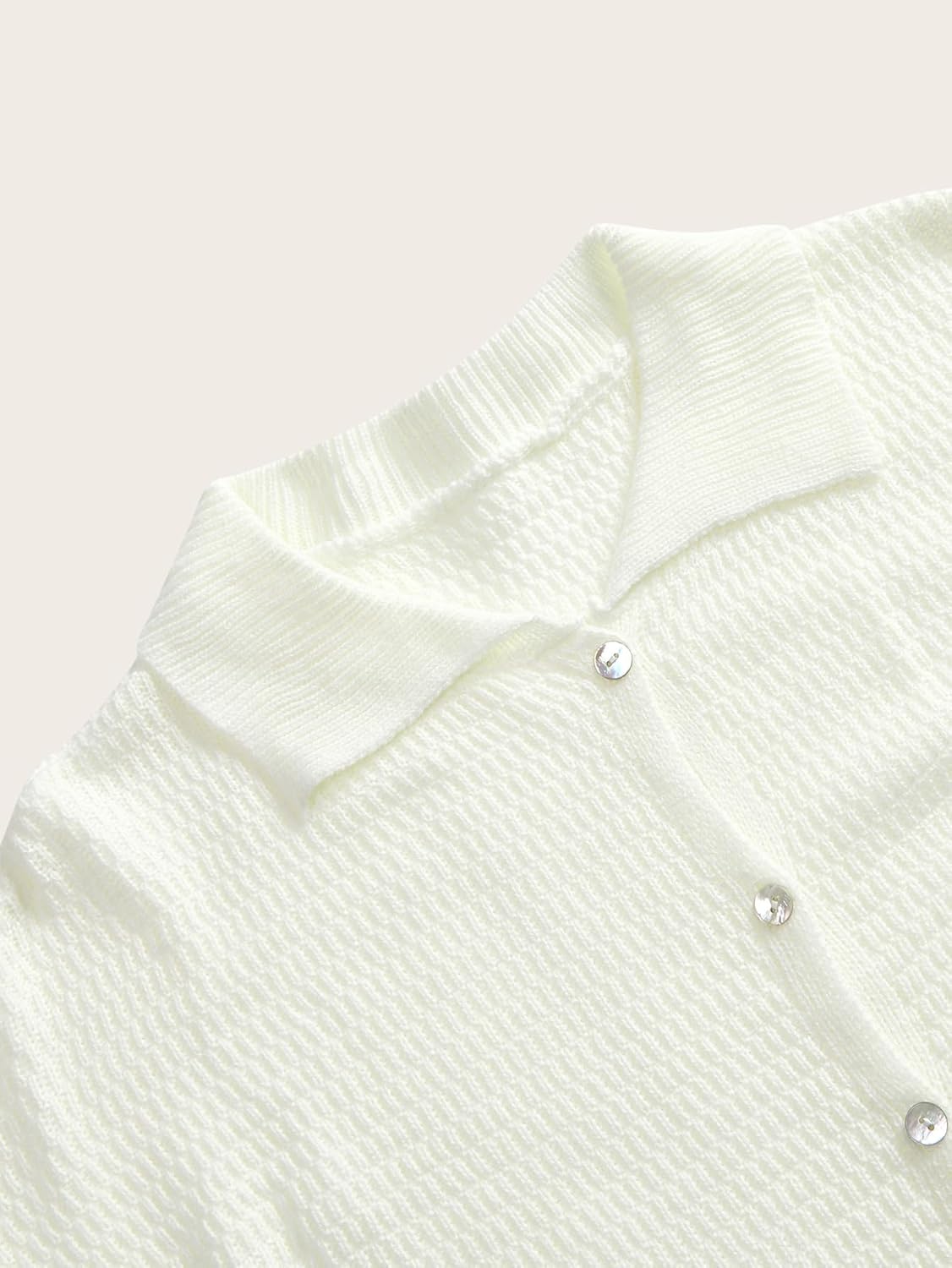 Women's Button Down Short Sleeve Cardigan Dressy Casual Collared Waffle Knit Sweaters - Image 3