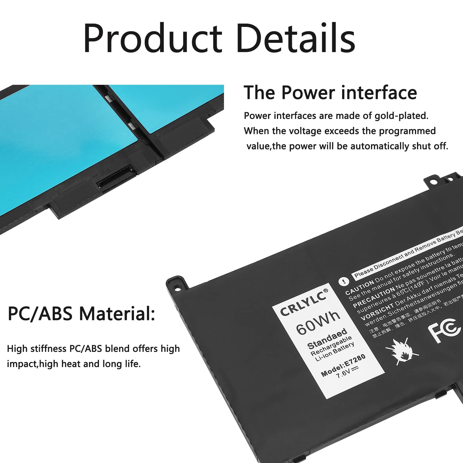 F3YGT Batterie pour Dell Latitude 12 7000 7280 7290 Latitude 13 7000 7380 7390 7480 7490 E7480 E7280 P29S002 P73G002 Notebook 0F3YGT DM3WC DM6WC 0DM3WC 2X39G KG7VF V4940 451-BBYE 7.6V 60Wh