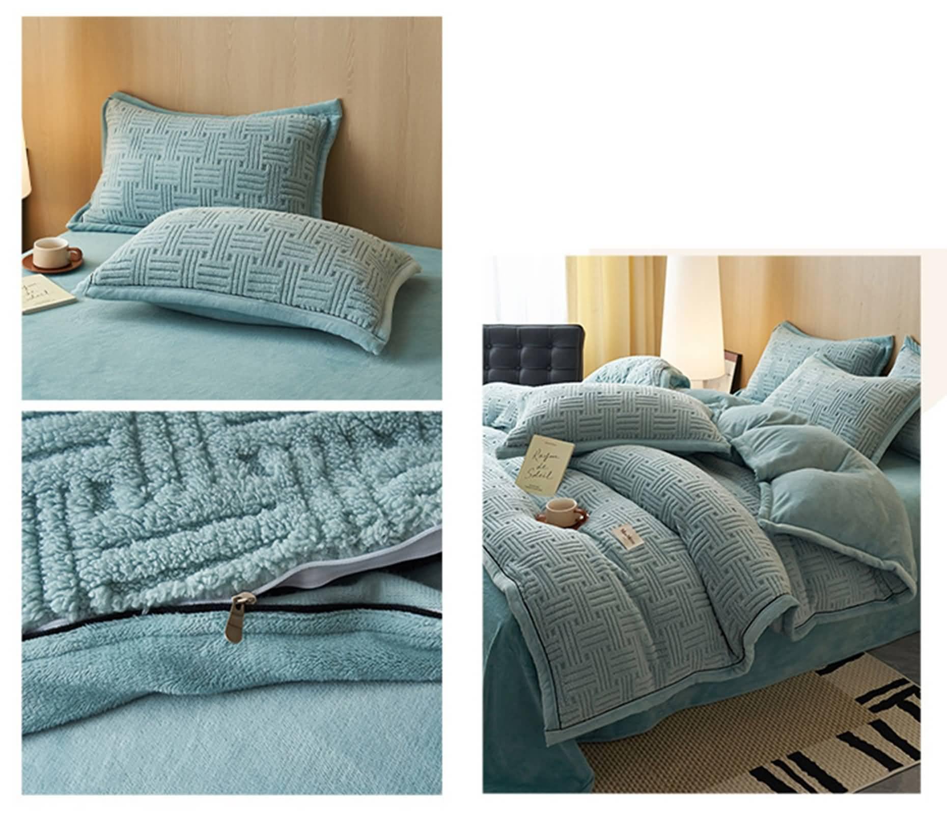 4-częściowy zestaw pościeli na łóżko 135 cm, poszwa na kołdrę 180 x 220 cm, prześcieradło 230 x 250 cm, 2 poszewki na poduszki, tkany wzór siatki, mikrofibra poliestrowa, niebieski