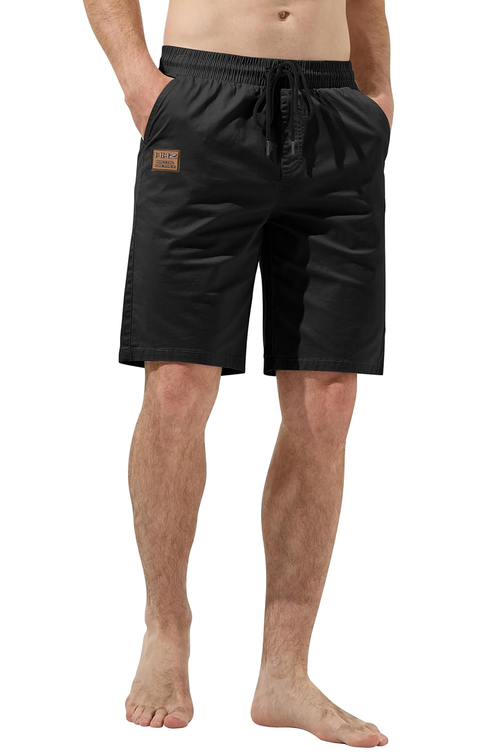 HHZ Bermuda masculina casual de algodão com cordão sarja elástica verão praia shorts bermudas