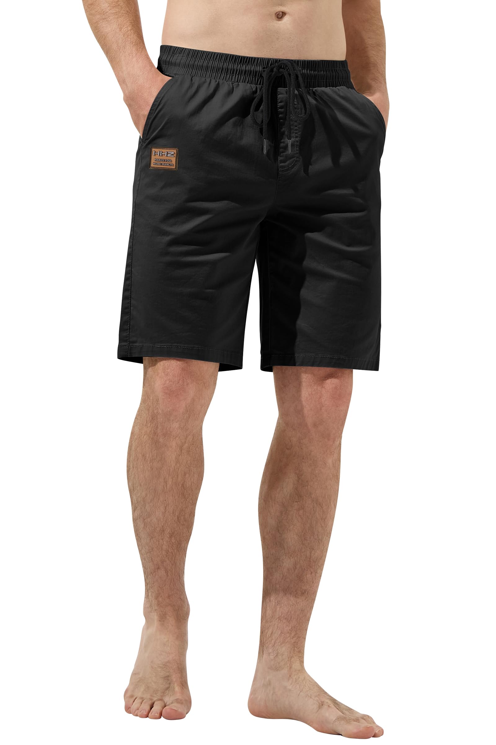 HHZ Men's Stretch Cotton Casual Dress Shorts Twill Stretch Summer Beach Chino Drawstring Work Shorts
