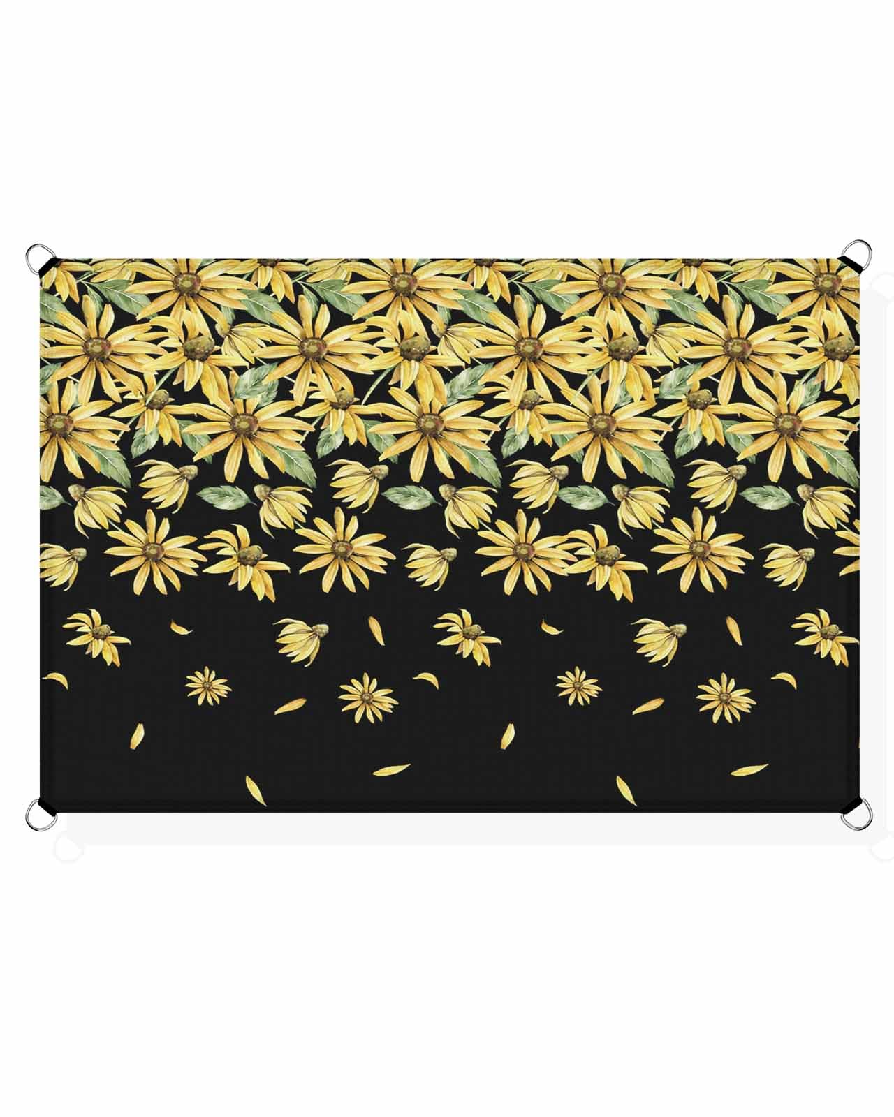 Boanket Sun Shade Sail 6.5' x 10', Spring Floral UV Block Sun Sails Shades, Yellow Flowers Weeping Summer Botanical Black Shade Cloth for Patio Deck Garden Lawns Beach Backyard