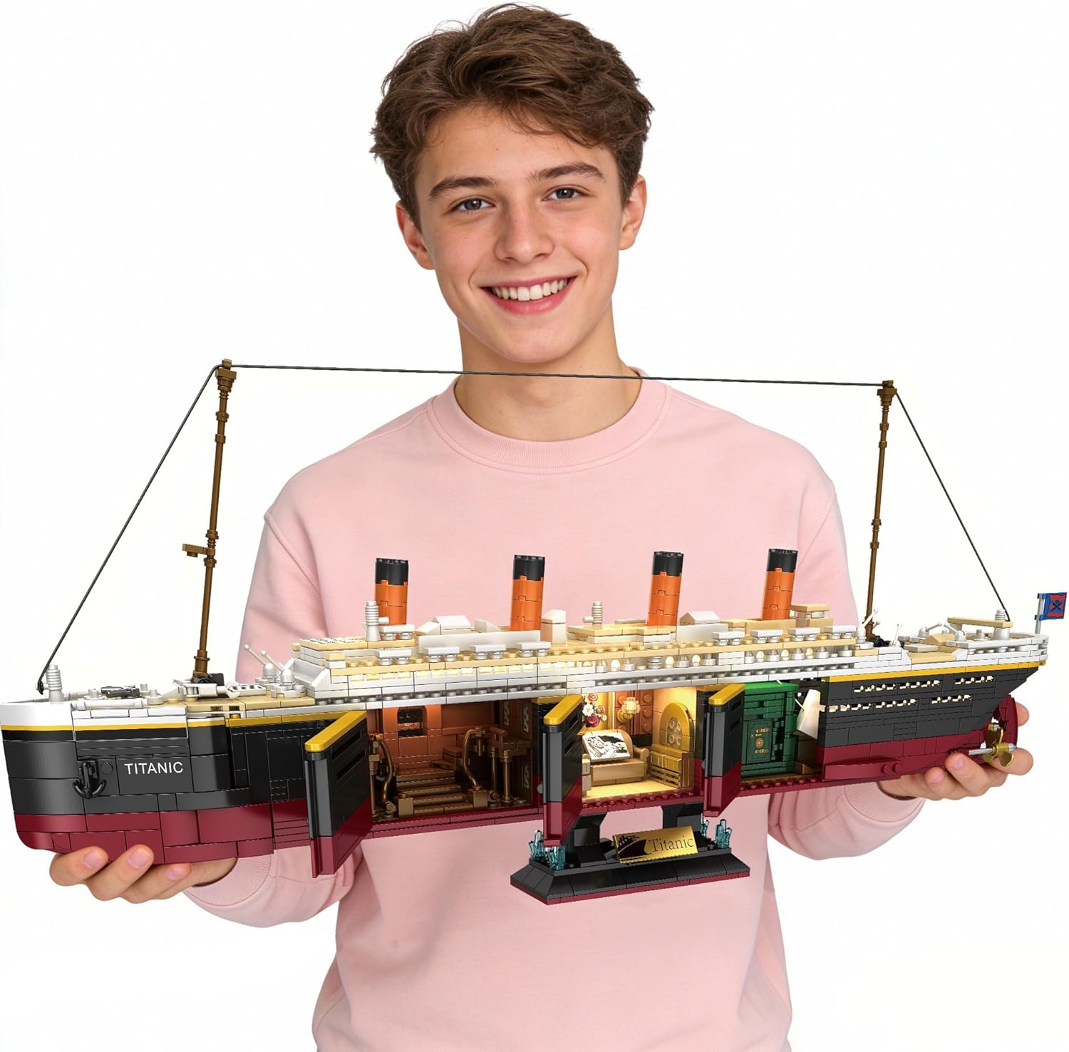 Titanic Building Set, 2288 Pcs Titanic Big Ship Model Block Set with Glacier and Glowing Light Strip, Giant Ship Building Model Set for Adults and Kids