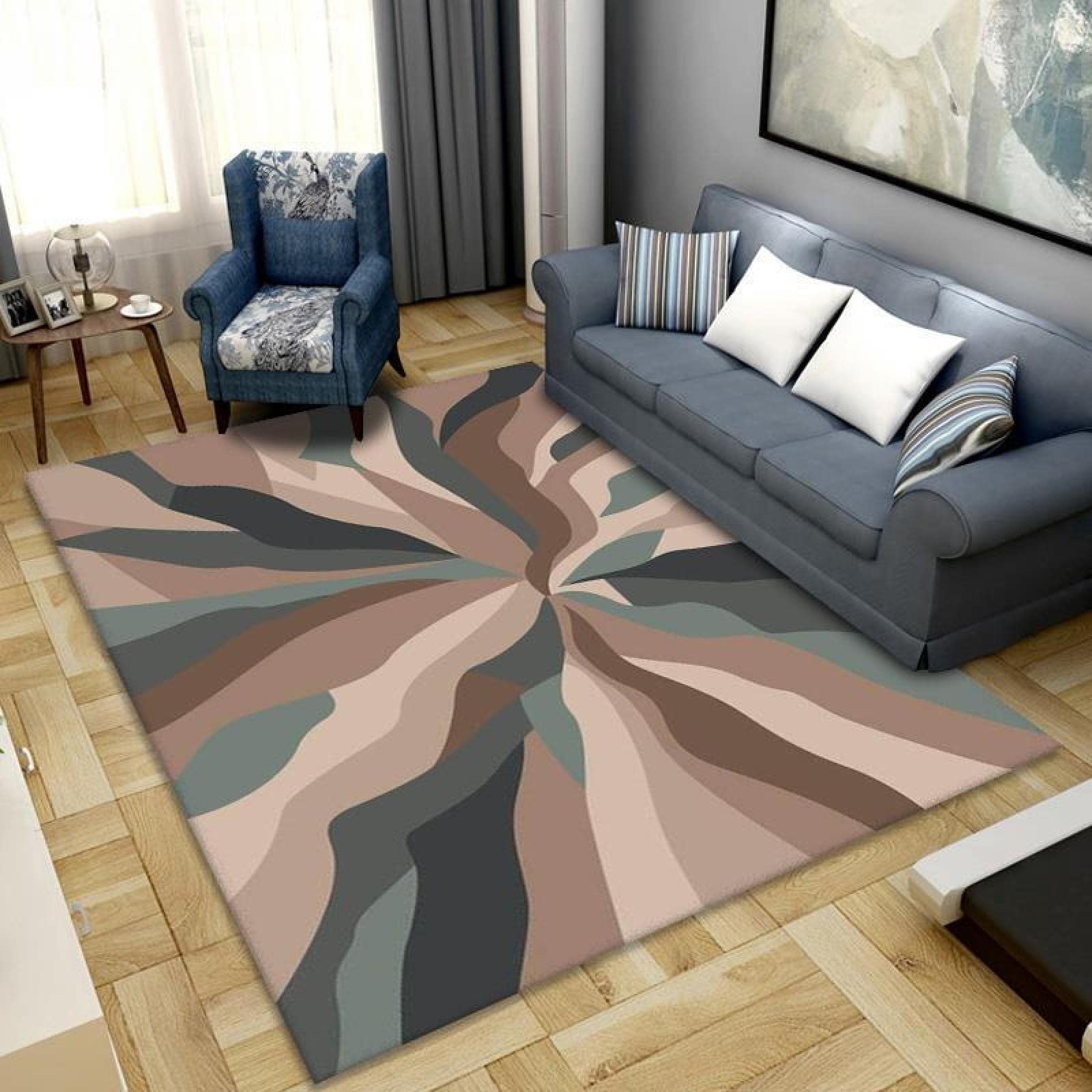 Tapis de chambre lavable et antidérapant avec motifs géométriques simples 120x160