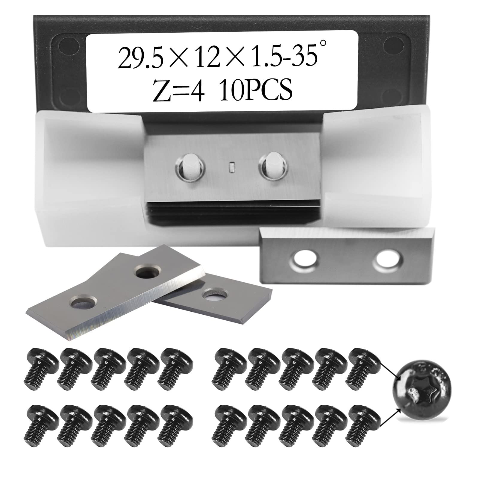 10 pièces Plaquettes en carbure Lames de Coupe 29.5x12x1.5mm Lames carrées 4 Bords avec vis for Rabot hélicoïdal à rainure for Le Travail du Bois