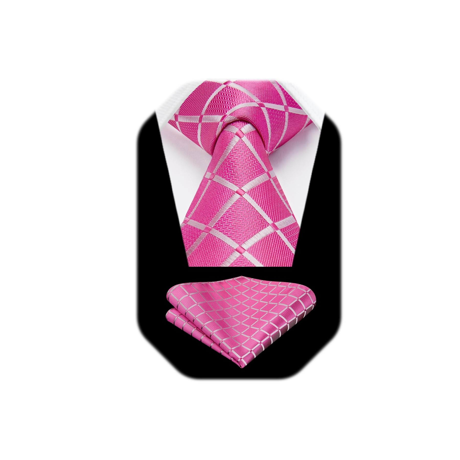 HISDERN Plaid Checkered Tie Handkerchief Woven Classic Formal Men's Necktie & Pocket Square Set