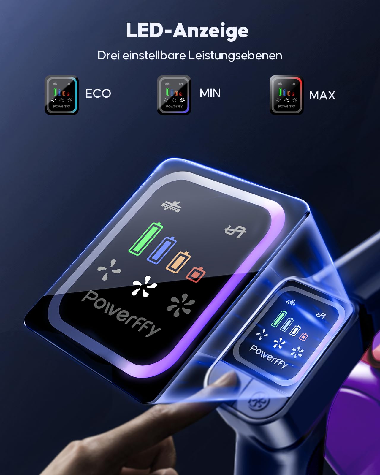 Akku Staubsauger 600W/45kPa/60Min, Staubsauger Kabellos mit Aromatherapie, HD-Display, 1,8L-Staubbehälter, Anti-Tangle-Bürste, Staubsauger grünem LED-Licht Bürste für Tierhaare Teppiche Hartböden