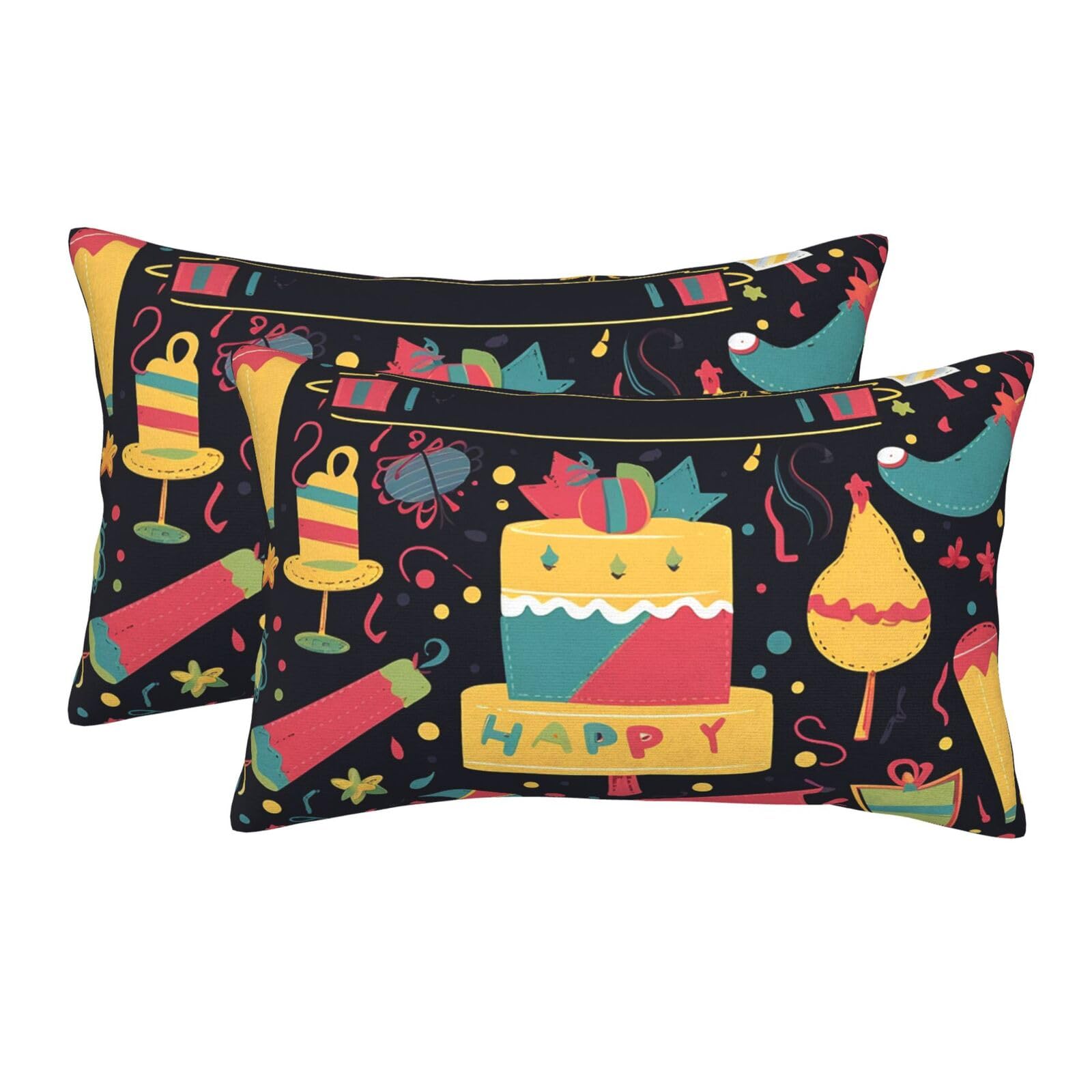 2 Pack Standard Size Pillow Cases for Hair and Skin Soft Breathable Pillow Case Covers with Hidden Zipper Happy Birthday Images Pillowcase 16"x24" Pillow Cover for Sleeping Gift