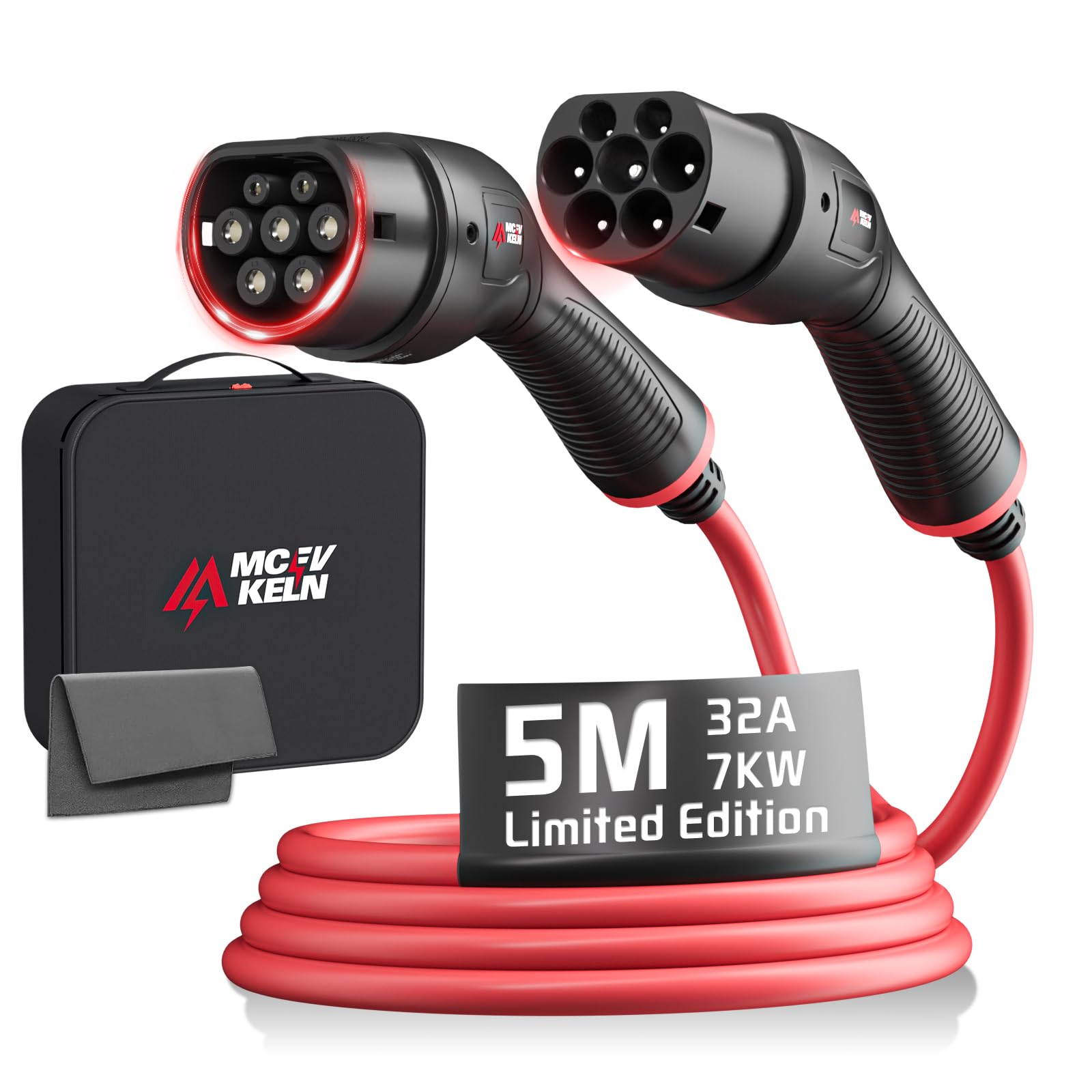 Kabel do ładowania EV typu 2 – 7 kW, 5 m, 3-modułowy kabel zasilający do pojazdów elektrycznych i hybrydowych | jednofazowa przenośna ładowarka 32 A z torebką, do modelu Y/Model 3/ID.4/IONIQ