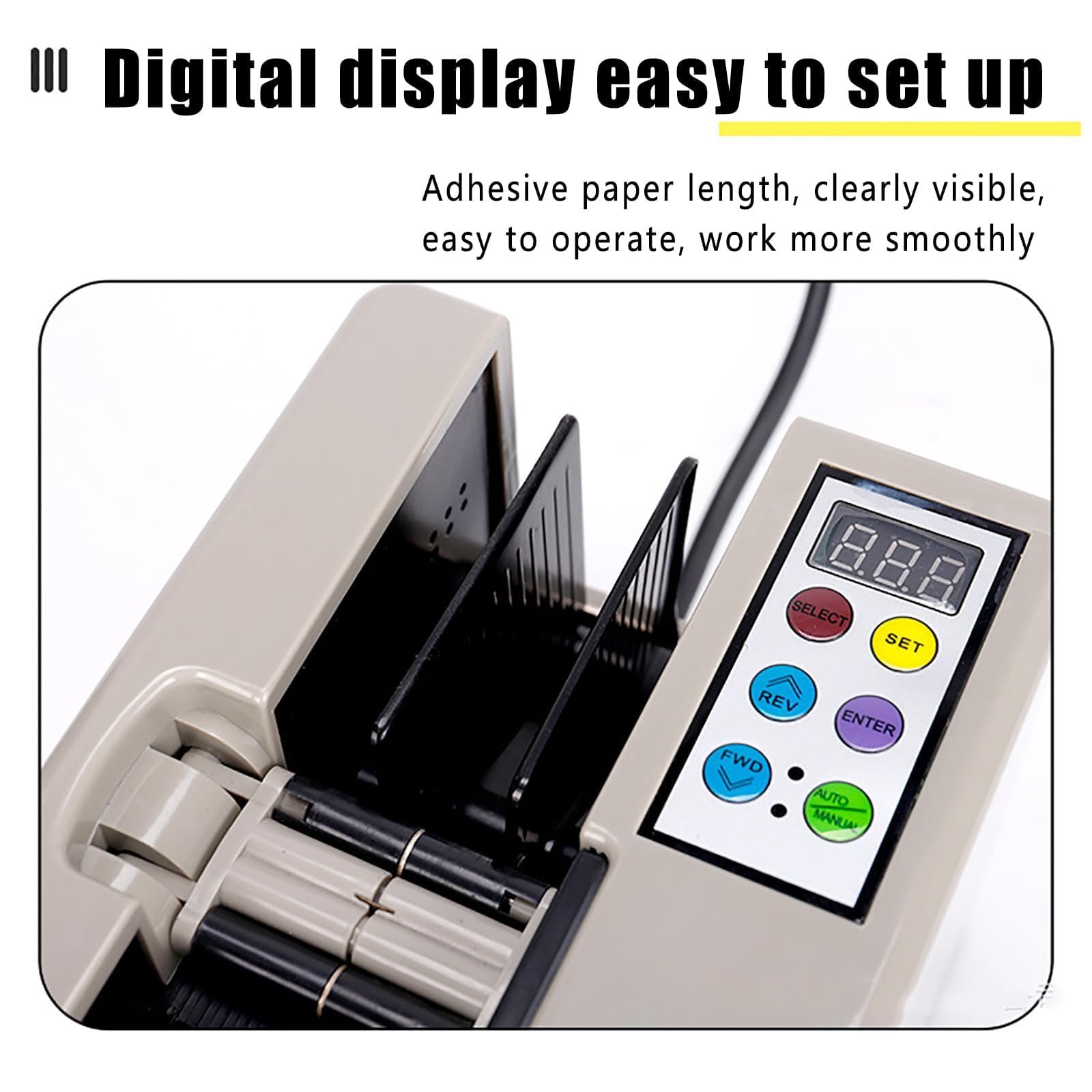 Dispensador de cinta eléctrica para embalaje, oficina y uso escolar, cortador automático de adhesivo con función de memoria y pantalla LED