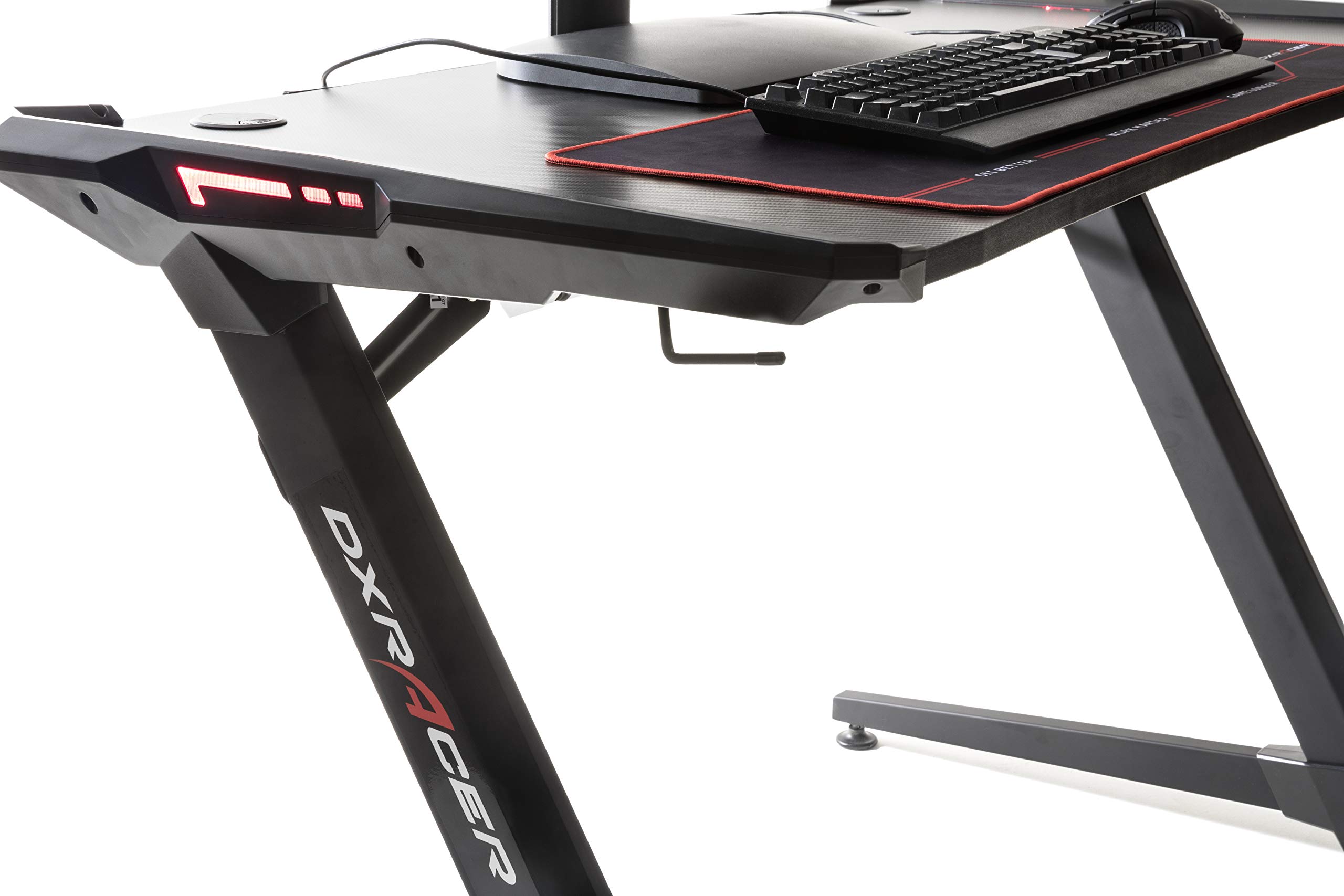 Robas Lund Gaming Tisch DX Racer 1 LED Farbwechselbeleuchtung Gaming Desk Schwarz Carbonlook, BxHxT 120x77x64 cm