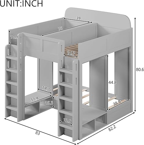 Miniatura 184 de Litera triple de metal, tamaño matrimonial XL sobre individual XL sobre tamaño Queen, elegante base de cama triple con seguridad garantizada para