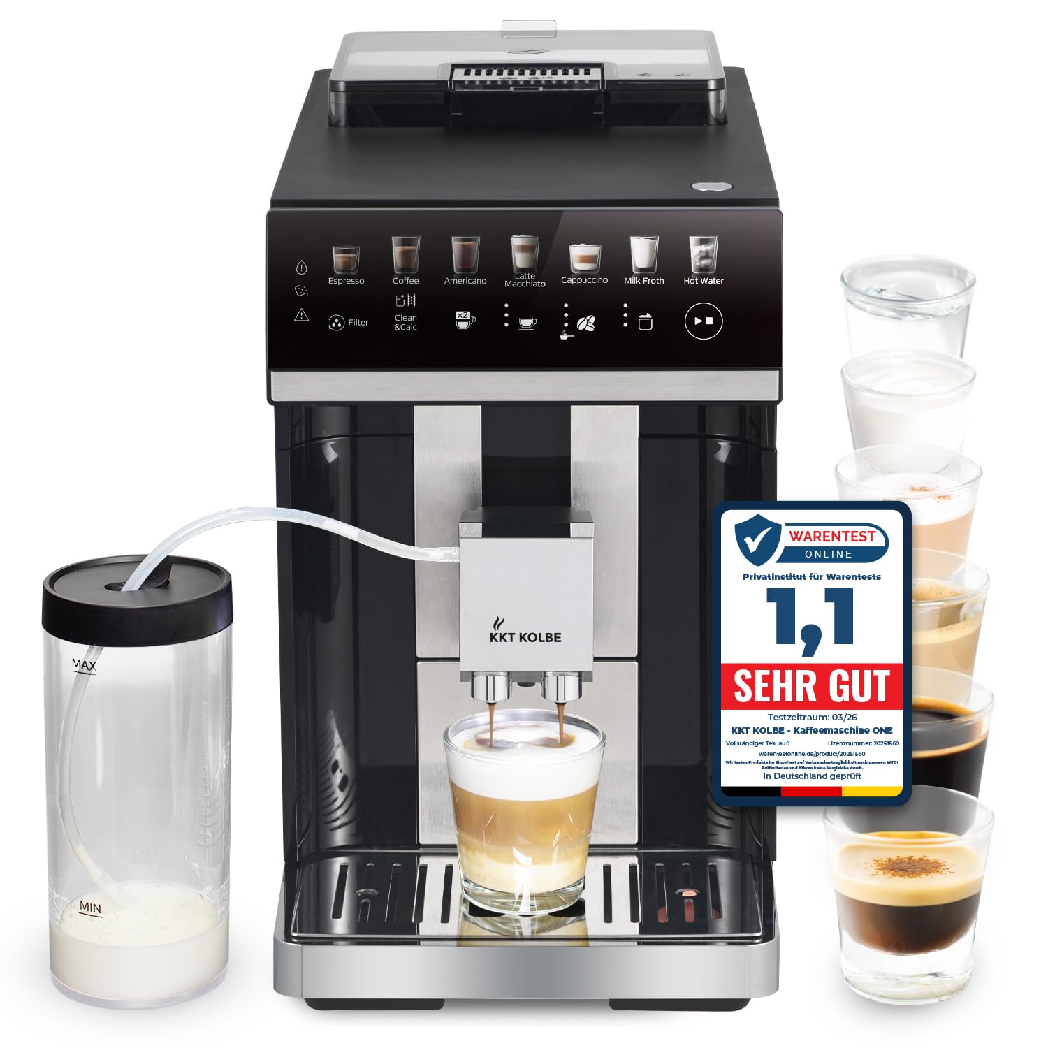 KKT Kolbe Kaffeevollautomat mit Milchbehälter – 15 Bar, 7-stufiges Mahlwerk, Touchscreen