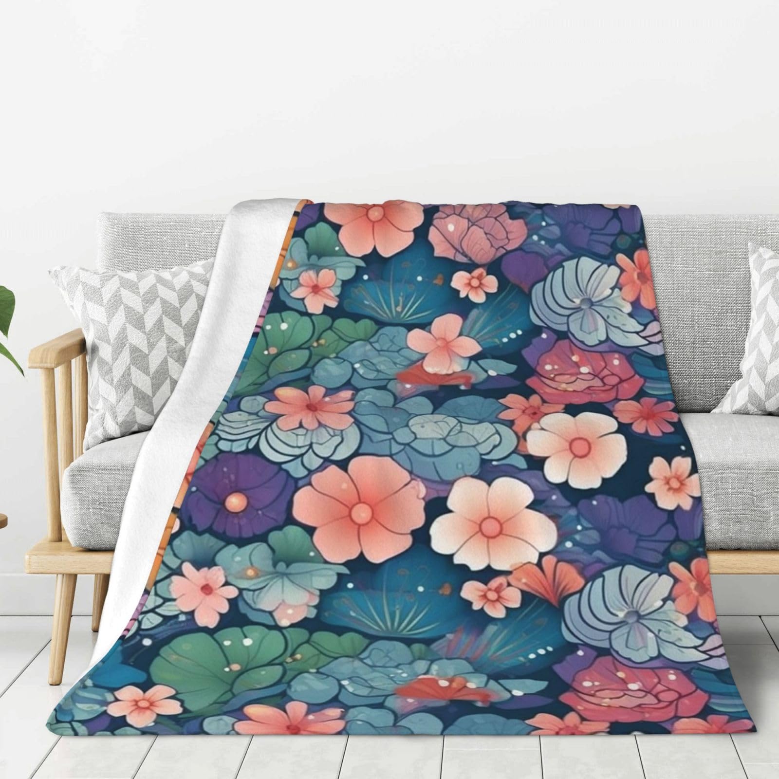 Couverture en flanelle motif écailles lit et canapé plaid doux 127x101 cm