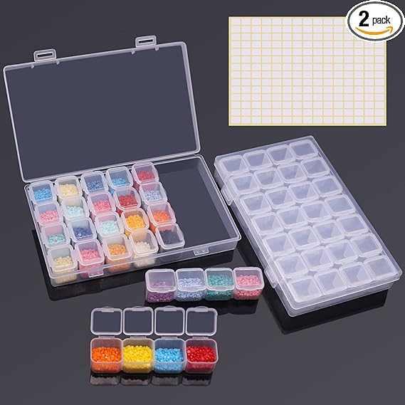 ARTDOT 56 Girds Storage Containers for Diamond Art Kits for Adults,2 Pack Portable Bead Storage Container for Diamond Painting Accessories and Tools