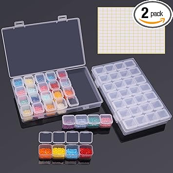 ARTDOT 56 Girds Storage Containers for Diamond Art Kits for Adults,2 Pack Portable Bead Storage Container for Diamond Painting Accessories and Tools