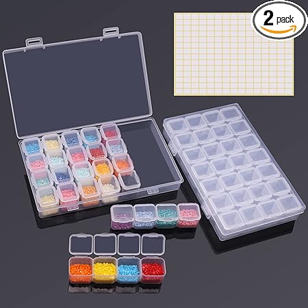 ARTDOT 56 Girds Storage Containers for Diamond Art Kits for Adults,2 Pack Portable Bead Storage Container for Diamond Painting Accessories and Tools