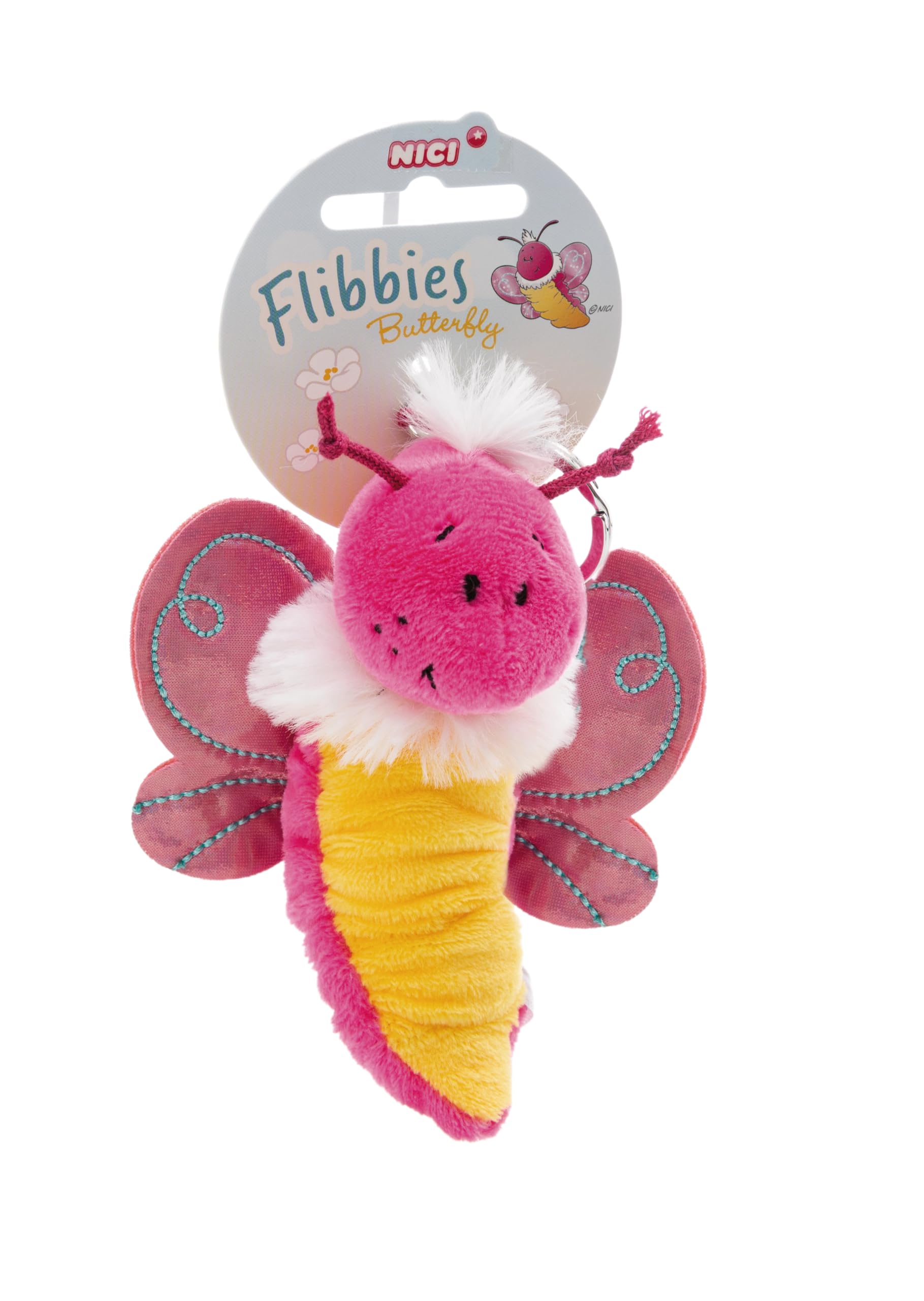 Flibbies 62883 - Portachiavi in Peluche a Forma di Farfalla, Accessorio per Lo Zaino o la Borsa di Grandi e piccini, 10 cm, Rosa - 3