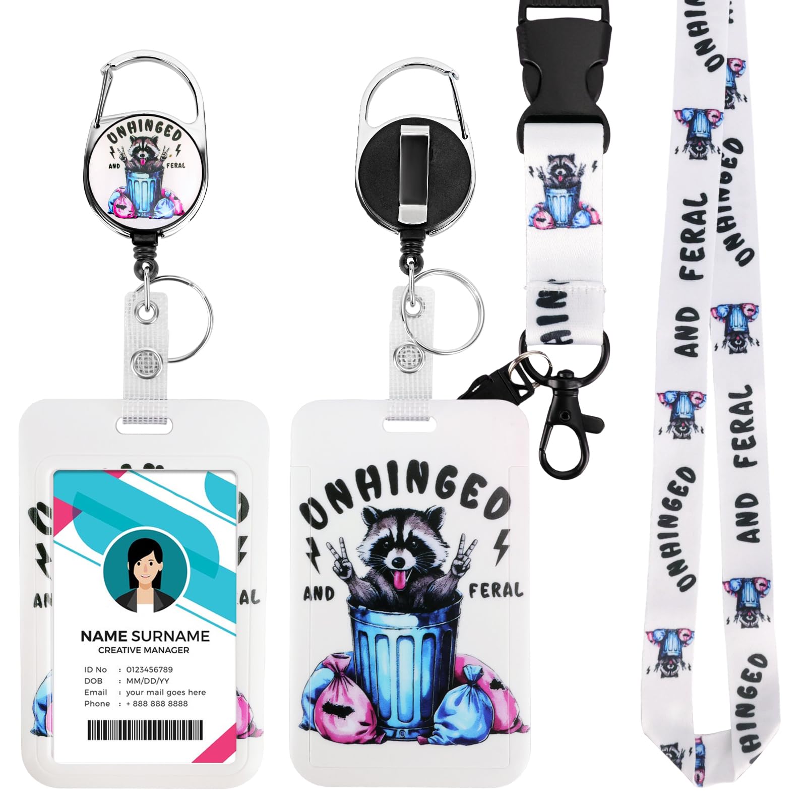 ID Badge Holder with Detachable Lanyard, Retractable Badge Reel, Removable ID Tag Clip, Neck Lanyard (Raccoon) — image 1