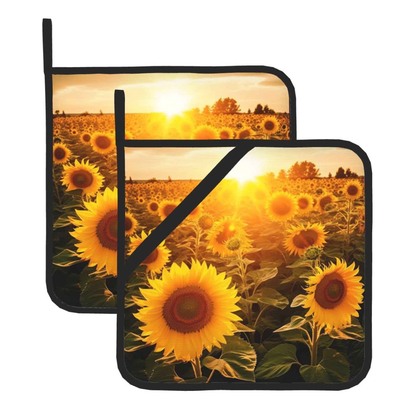 2Pcs Pot Holders for Kitchen Heat Resistant Potholder Sunshine Sunflower Field Hot Pads for Countertops Oven Pot Holders for Cooking Baking Kitchen Hot Mat Trivet 8 inch Hot Pad