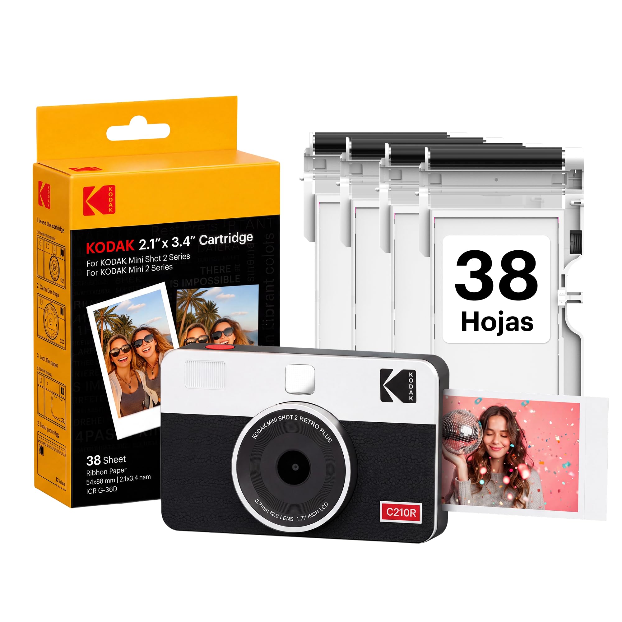 KODAK Mini Shot 2 Retro Cámara Instantánea 5×7,6cm, 38 Hojas, Blanca en oferta en Amazon