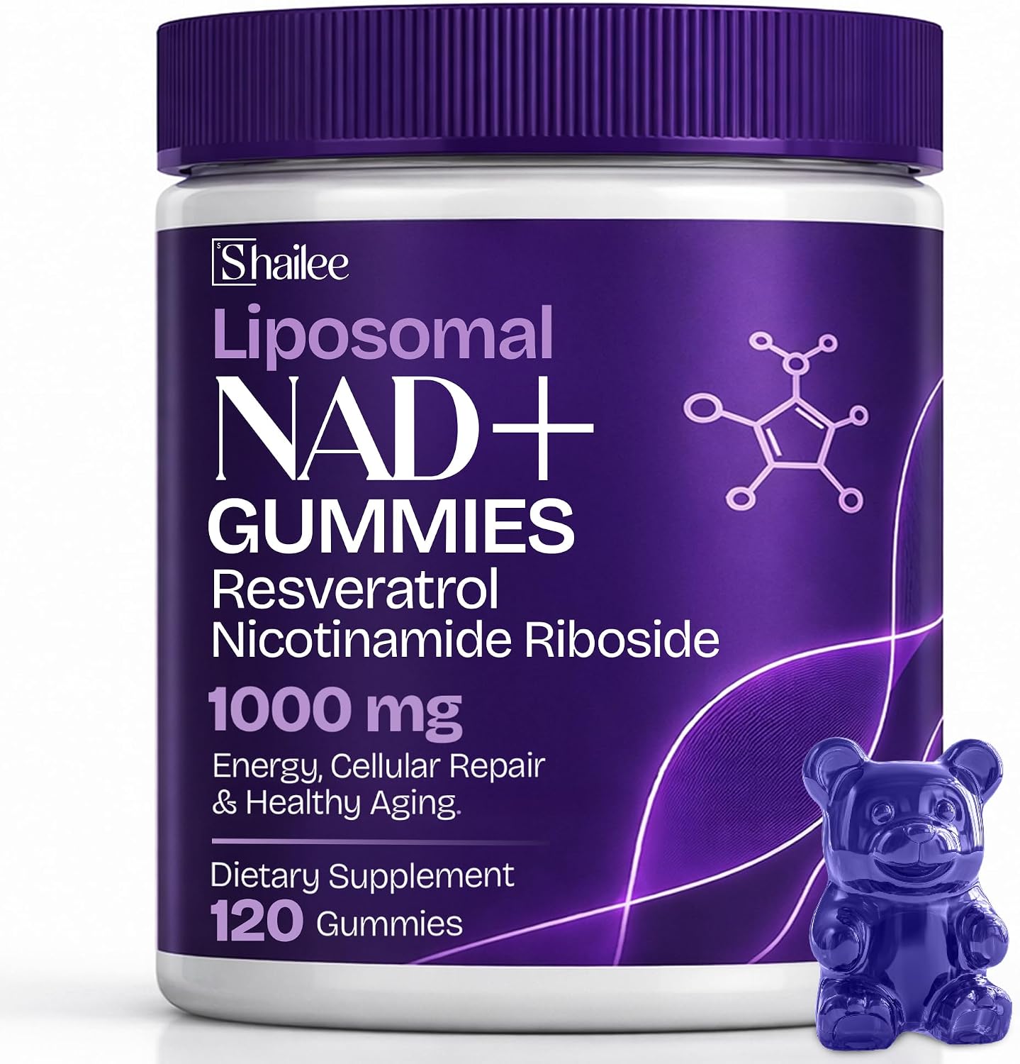 NAD Gummies for Women with Resveratrol, 1000mg Liposomal Nicotinamide Riboside with Quercetin, NAD Supplement for Brain Boost, Cellular Energy & Repair 120 Count