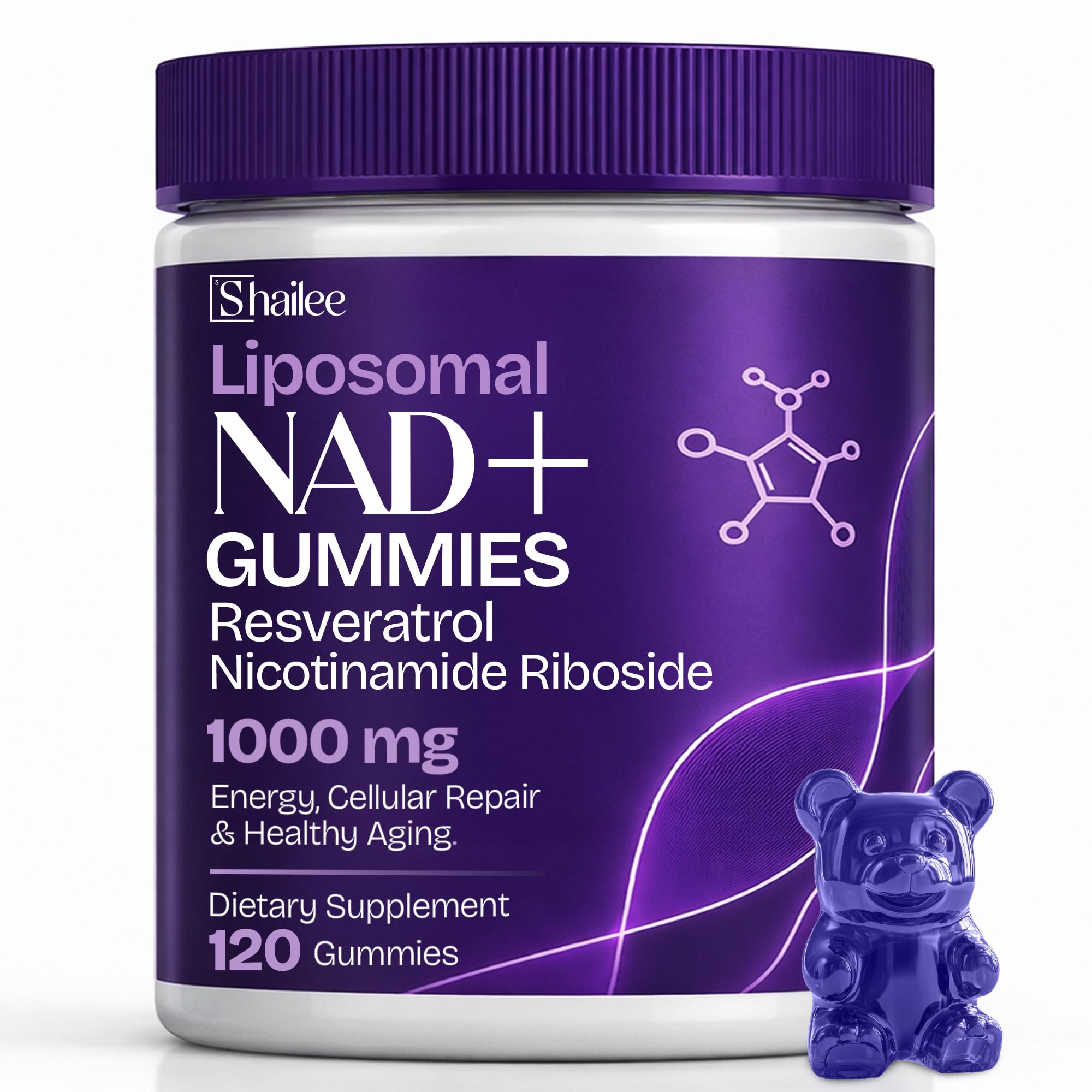 NAD Gummies for Women with Resveratrol, 1000mg Liposomal Nicotinamide Riboside with Quercetin, NAD Supplement for Brain Boost, Cellular Energy & Repair 120 Count