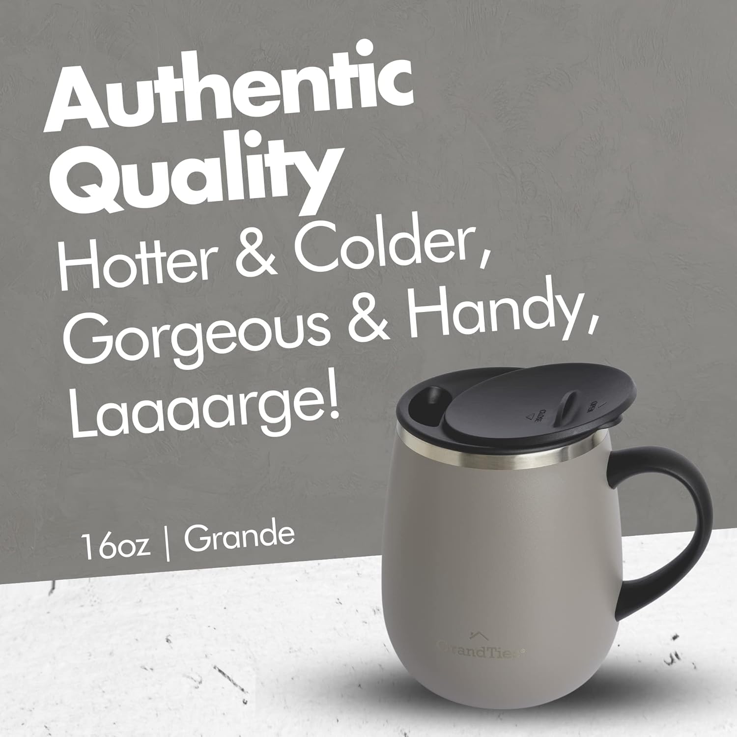 GRANDTIES Insulated Coffee Mug with Handle - Sliding Lid for Splash-Proof 16oz Wine-Glass Shape Thermal Tumbler with Double Walled Vacuum Stainless Steel to Keeps Beverages Hot or Cold-Caffe Latte - Image 2