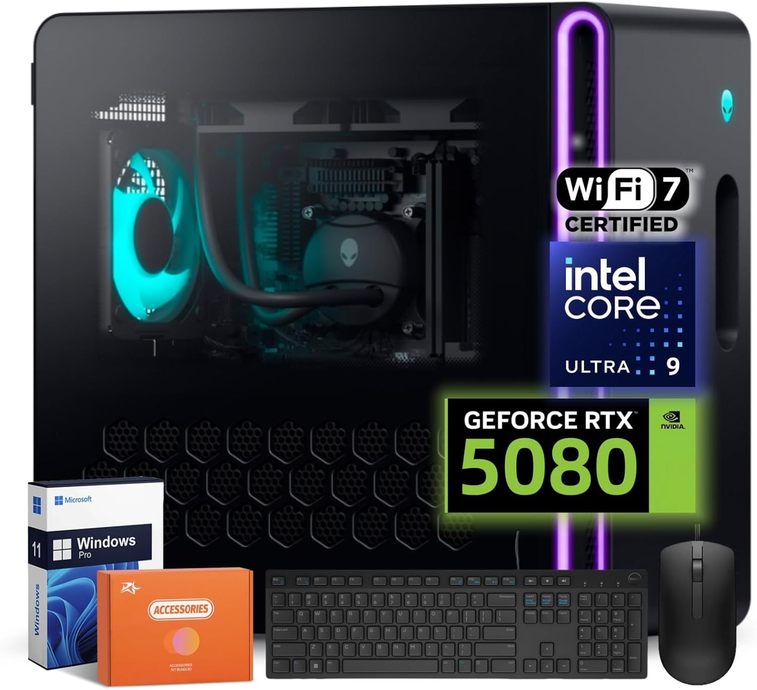 Alienware Aurora R16 Gaming Desktop PC, NVIDIA RTX 5080 16GB GDDR7, Intel Ultra 9 285K(Up to 5.7GHz), Wi-Fi 7, 64 GB DDR5, 4 TB SSD, 2 TB HDD, AlienFX Liquid Cooling, Windows 11 Pro