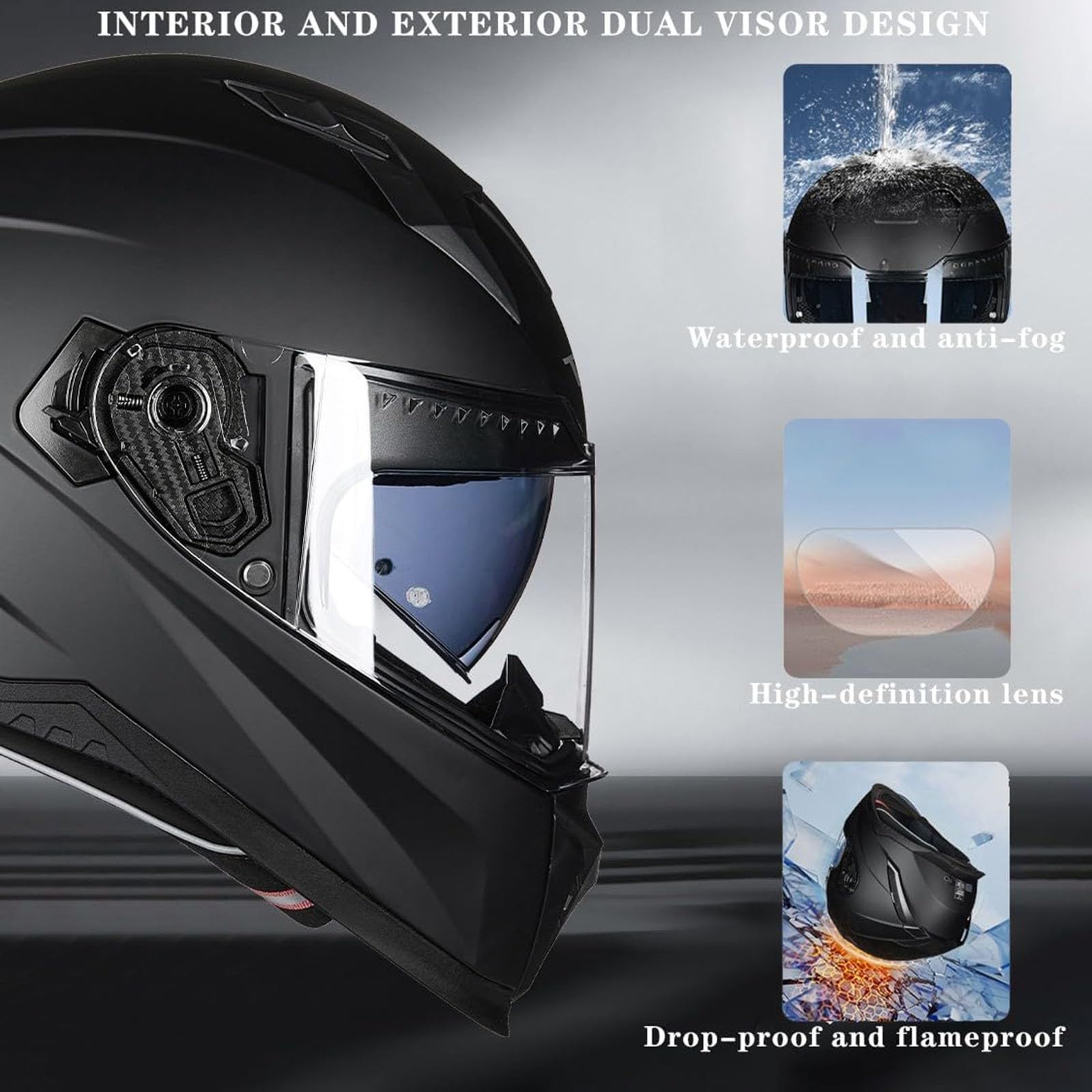 Integralhelm Motorradhelm,Scooter Motocross Helm Mit Doppelvisier Vollvisierhelm Roller Moped-Helm ECE Zertifiziert Stoßfester Integrierter Helm Racing Helm Für Frauen Männer