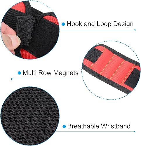 Miniatura 4 de PATIKIL Pulsera magnética de 3 filas, 2 unidades de muñequera magnética, soporte para cinturón de herramientas para sujetar tornillos, clavos,
