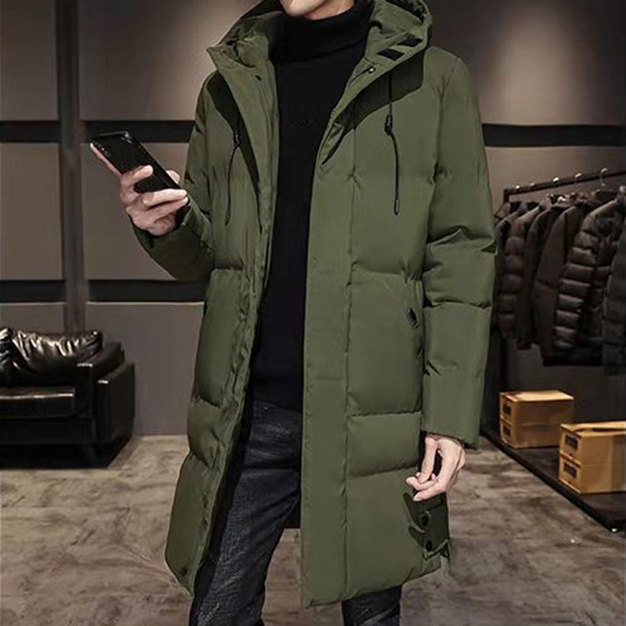 Parka lungo da uomo termico isolato lungo con cappuccio imbottito piumino antivento caldo capispalla giacca a vento