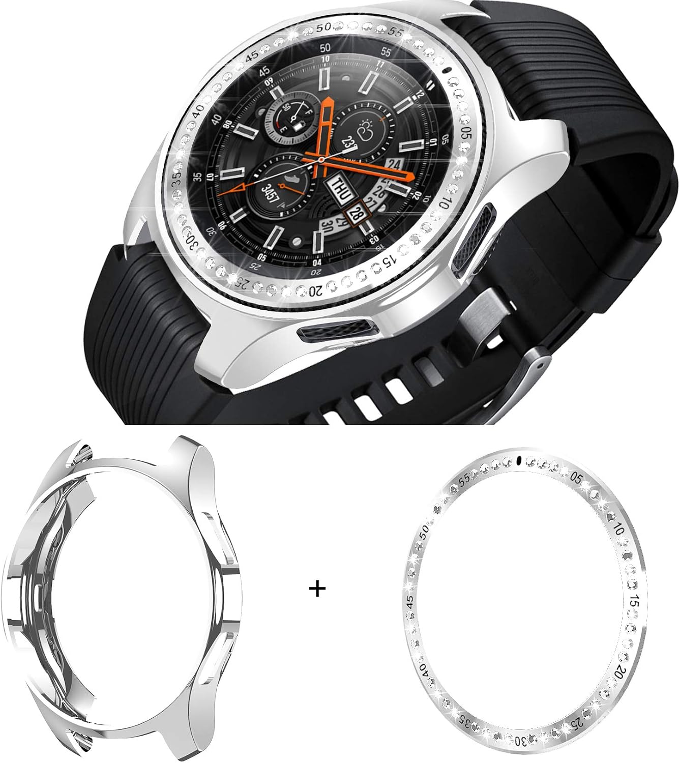 [2 Pack] JZK Samsung Galaxy Watch 42mm Bezel Ring Styling,Adhesive Cover Anti Scratch & Collision Protector Bezel Loop+Screen Protector Case for Galaxy Watch 42mm Smartwatch Accessories
