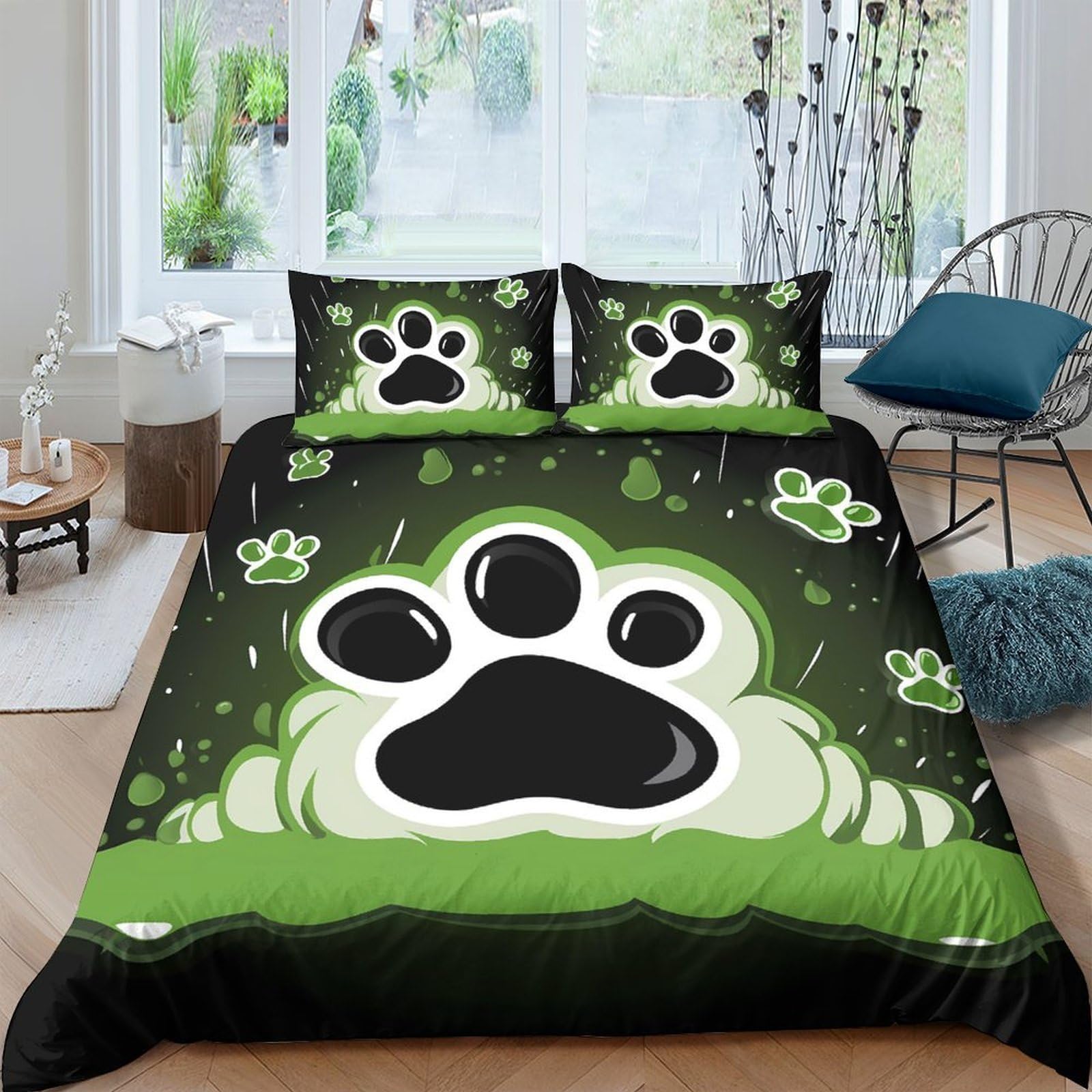 Ctjqhvkz Style-10 3D Printed Green Paw Pattern Fitted Sheet Microfiber Soft Bed Cover For Bedroom Dorm Mattress Protection Decorative Single（135X200cm）