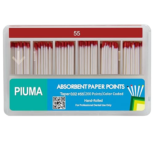 200 puntos de papel absorbente Piuma de grado dental #55 de varios tamaños  Tapper para endodoncia endodóntica dental, estéril, tamaños mixtos